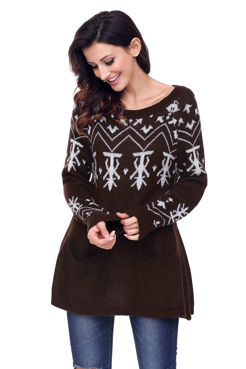 BY27720-17 Brown A-line Casual Fit Christmas Fashion Sweater